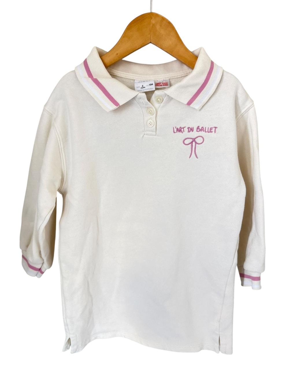 L'Art du Ballet Cream Sweater Dress Tunic with Pink Trim - Kids size 4